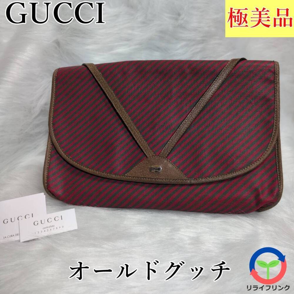 GUCCI Clutch Bag Shoulder Canvas Leather Sherry Interlocking